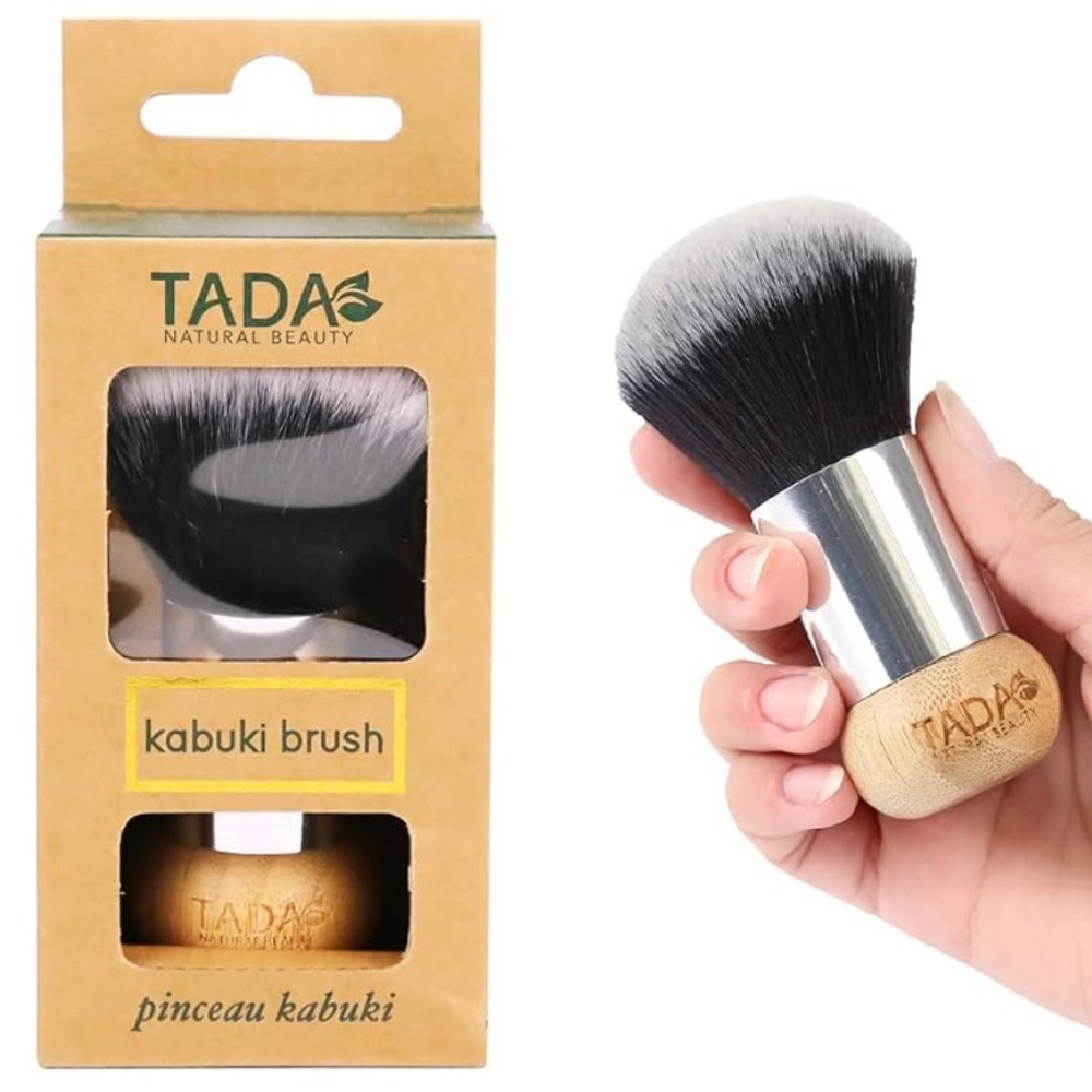 TADA Kabuki Brush with silver colored metal and bamboo wood -NIB